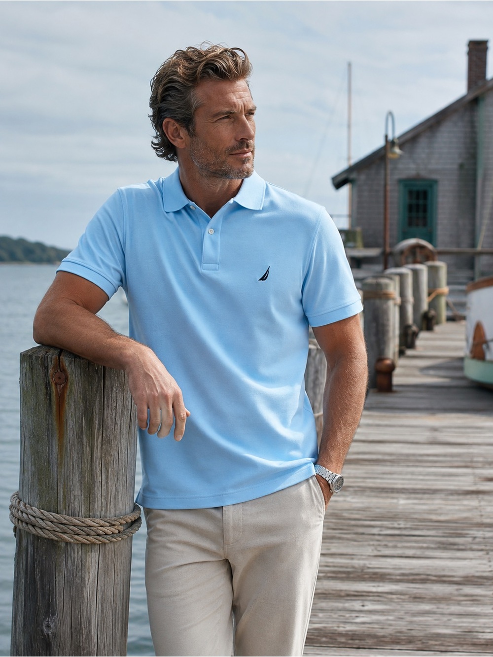 Nautica Men’s 100% Cotton Interlock Polo Shirt Ice Blue S NWT